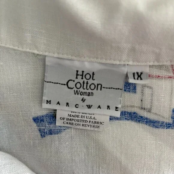 Short Sleeve Linen Blouse Hot Cotton Size 1X - Picture 3 of 5